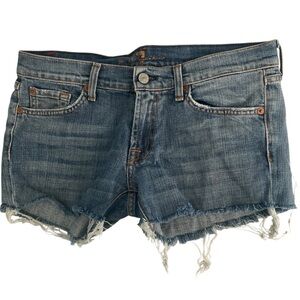 7 For All Mankind Blue Jean Cutoff Shorts Womens Size 28 Med Wash Low Rise Denim
